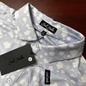 Bad Birdie Baby Lush Floral Golf Core Polo Shirt Mens Medium Blue‎ Summer NWT